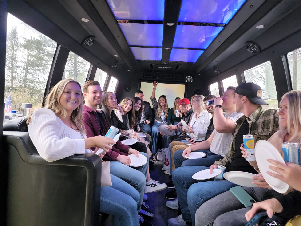 party in limo bus